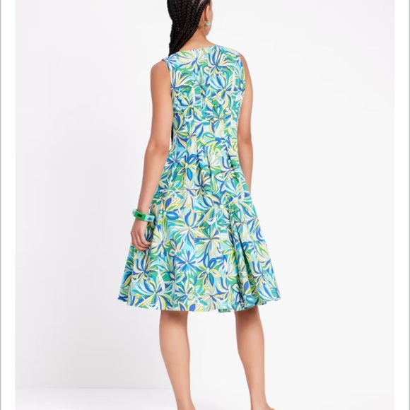 Kate Spade Anemone Floral Amelia Dress  Blue Green Sleeveless Pleated Size US 8 - Picture 3 of 14
